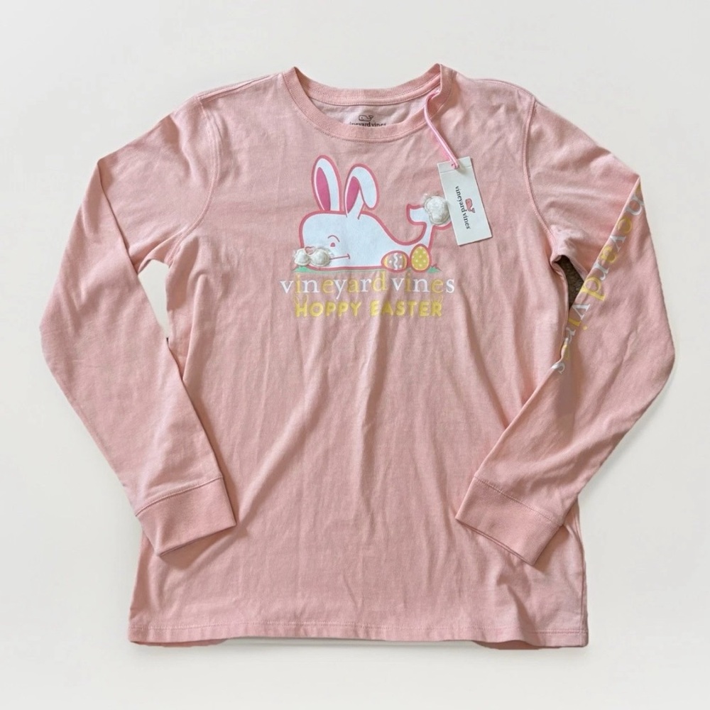 NWT Vineyard Vines Girl’s Flocked Bunny Easter Long Sleeve Tee Size XL(16), Pink